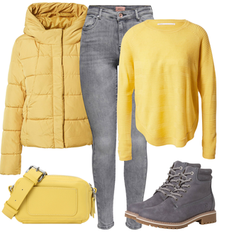 Outfit mit Grau/Hellgrau/Dunkelgrau Lederjacke/Ankle Boot/Biker Jeans/High Waist Jeans/Jeans mit Schlitz/Push up Jeans/Slim Fit Jeans/Cuir Chaussures/Thermojeans/Winterjacke Only "Outfit für den Herbst"
