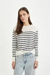 Regular Fit Soft Textured Crew Neck Striped Knitwear Sweater