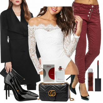 Elegante Outfits Jeans mit Grün/Rot Jeans Elara "DIDK Damen Elegant"
