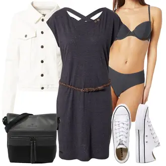 Sommer Outfit mit Dunkelgrau/Dunkelblau/Grau/Blau Jerseykleid/Kleid mit Gürtel/Lässiges Kleid/Jeanskleid/Etuikleid/Strickkleid/Tweed Kleid/T-Shirt Kleid Ragwear "Schöner Sommer Look"