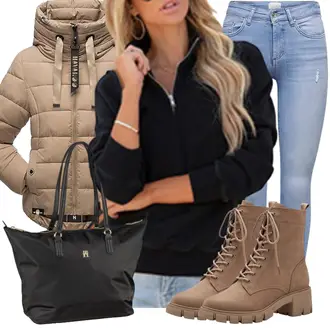Outfit mit Braun/Grau/Beige SchnürStiefelette/SpringerStiefel Tamaris "Perfekt für den Winter"