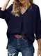 Modasua Damen Bluse Langarm Blusenshirt Chiffon Hemd V-Ausschnitt Elegant Hemd Casual Oberteile Tops Business Tunika T-Shirt,blau,l