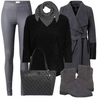 Outfit s Šedá/Tmavě šedá/Světle šedá Šál/Šátek na hlavu/Šátek/Bandana/Kruhový Šál About You "Podzimní Vzhled"