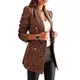 Lcucyes Damen Langarm Blazer Anzug Slim Fit Revers Button Down Jacke Mäntel Arbeit Büro Business Blazer, braun, Large