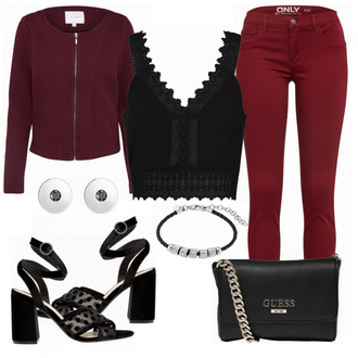 Midi Outfit mit Schwarz/Braun/Weiß/Blau/Rot/Lila Shirt & Top Große Größe/Bluse und Tunika/Kleid Große Größe/Strick Große/Bluse Große Größe/Crop Top Spitze/Strick Top/Spitzenshirt/Spitzentop/Ärmelloses Shirt/Herrenschuhe/Spaghetti Top About You "Only Vila"