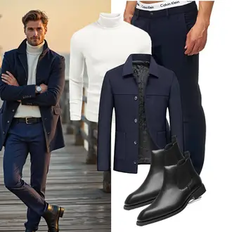 Schalkragen Outfit mit Dunkelblau/Hellblau Allthemen "Freizeit Outfit"