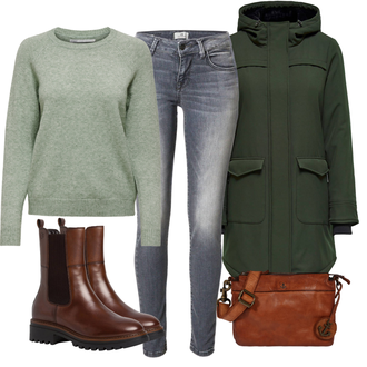 Outfit s Tmavě Zelená/Zelená Zimní Parka/Parka Přechodová Bund/Bundeswehr Parka Only "Trendový podzimní outfit"