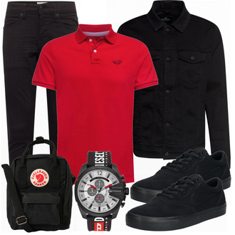 Outfit mit Schwarz Schultertasche Fjällräven "Praktischer Look"
