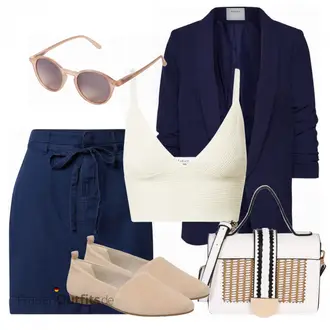 ohne Verschluss Outfit mit Dunkelblau 3/4 Bluse/Bluse Oberteil/Bluse mit Stehkragen/Bluse Mit Schleife/Business Bluse/Elegante Bluse/Lederjacke/Longbluse/Langarmbluse/Tunika Pieces "Einzigartiges Freizeit Outfit"