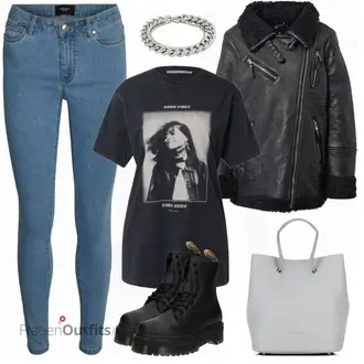 Outfit mit Schwarz Lederjacke Be Edgy "Cooler Freizeitlook"