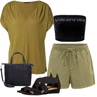 Outfit mit Schwarz/Rot/Lila/Blau/Braun/Orange Premium Unterwäsche/Short/Premium Tasche VIERVIER "Sommerliches Freizeit Outfit"