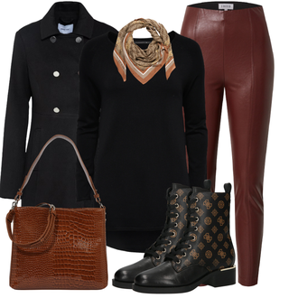 Herbst Outfit mit Rot/Dunkelrot/Bordeaux/Braun Hose Große Größe/Leggings Große Größe/Lederimitathose/Leggings Lederlegging/Leggings Lederoptik/Lederhose Edited "Freizeit Bekleidung"