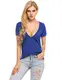 UNibelle T-Shirt Damen V-Ausschnitt Bluse Baumwolle Shirts Kurzarm Oberteil Sexy Sommer Tops, Königsblau M