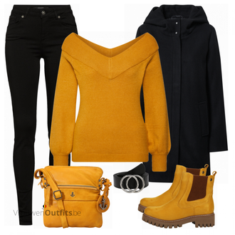 Outfit met geel Laars Rieker "Mooie winter look"