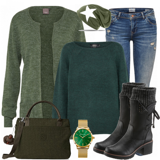 Militär Outfit mit Dunkelgrün Hut Ohrenwärmer & Stirnband/Ohrenwärmer/Kopftuch/Bandana/Army Cap Caspar "Lolita"Look: Militär, Bundeswehr, Retro, 80er