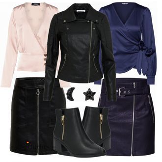 Outfit mit Schwarz/Dunkelgrün Mantel/Bikerjacke/KunstLederjacke/Lederjacke/Motorradjacke Noisy may "Noisy may"