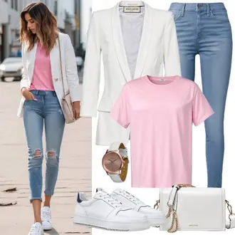 Streetwear Outfit mit Weiß Sneaker Low/Schmaler Sneaker/Sommer Sneaker/Skateschuh/Leder Sneaker Puma "Business Casual Damen Outfits"Look: Feine, Goa, GoGo, Sportlich, Streetwear