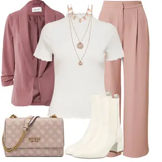 Braut Outfit mit Creme/Weiß/Beige Chelsea Boot/Cowboystiefel/Gefütterte Stiefelette/Flache Stiefelette/Lederjacke/Sommerstiefelette/Leder Stiefelette About You "Modischer Look für den Herbst"