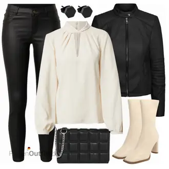 Outfit mit Schwarz Lederjacke VERO MODA "Cooler Look für den Frühling"