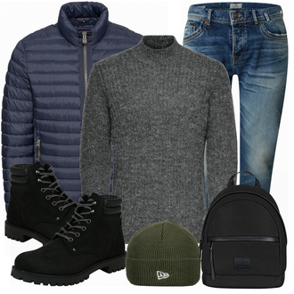 Outfit mit Schwarz Stiefel Jack & Jones "Alltags Outfit"
