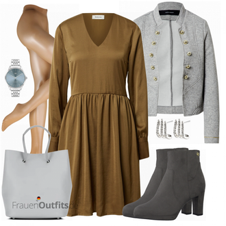 Outfit mit Dunkelgrün/Braun/Khaki Lässiges Kleid/Kleid mit Tasche/HerbstKleid/JerseyKleid/Langärmliges WinterKleid/Langarm EtuiKleid/Satin Kleid/Tunika Kleid Modström "Stylischer Bürolook"
