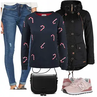 Outfit mit Schwarz Strickpullover/Kaschmir Pullover/Einfacher Pullover/Pullover Bedrucken/Wollpullover/Winterpullover/Nicki Pullover/Weihnachtspullover BlendShe "Amazon Style"
