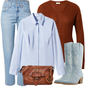 Jeans Outfit mit Hellblau CowboyStiefel/Cowboy Stiefel/Vintage Stiefel/Western Stiefelette bershka "Trendiges Herbst Outfit"