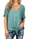 Tshirt Damen Sommer Kurzarm Knopf Stricken Waffle Henley Tops Damen Oberteile T-Shirt V Ausschnitt Fledermausärmel Krawattenknoten mit Button (Blau-grün, XL)