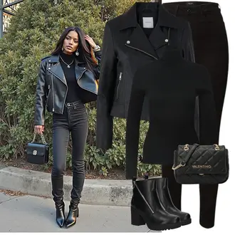 tenues avec Noir/Gris foncé/Bleu clair Veste avec Zip Latéral/Veste Durable/Veste Courte/Veste en Cuir/Veste en Simili Cuir/Veste de Motard Pieces "Parfait pour l'hiver"