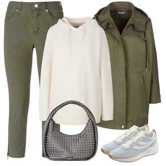 Schick Outfit mit Grau/Dunkelgrün Jeans MAC "Cooles Herbst Outfit"Look: Uni, Rad, Schick