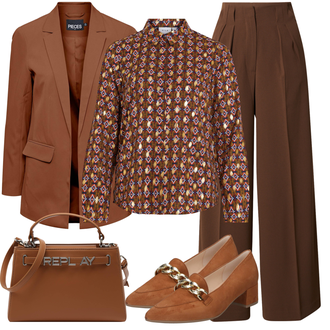 Button Down Outfit mit Braun/Rot/Bordeaux/Mischfarben Bluse und Tunika/Bluse Große Größe Vila "Outfit in herbstlichen Farben"
