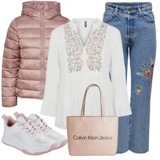 Outfit sa Bluza s Leptir Mašnom/Bluza s Puf Rukavom/Bluza s Printom Pieces "Jesenski outfiti"