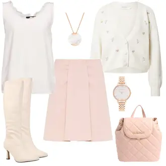 Outfit mit Rosa/Beige/Blau Rock Faina "Verspielter Freizeitlook"