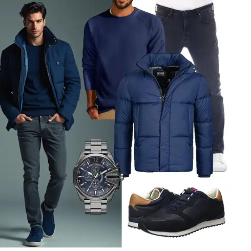 Dunkelblau/Blau Thermojacke/Isolationsjacke/Sommerdaunenjacke/Kunstfaserjacke/Winterjacke/Puffer Jacke/Daunenjacke Indicode kombinieren