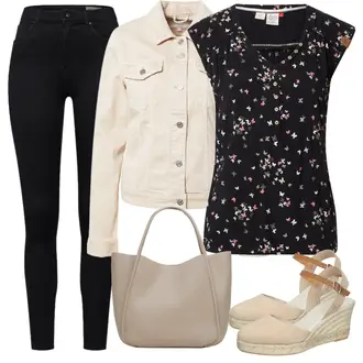 Outfit mit Schwarz Lederjacke/Cord Legging/High Waist Legging/Strick Legging/Gefütterte Leggings/Lederjacke/Thermohose/Treggings/Warme Leggings/Biker Jeans/Thermojeans VERO MODA "Outfit für den Frühling"