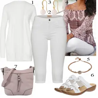 Orientální vzor Outfit s Růžová/Fialová Ležérní košile/Barevná košile/Mušelínová košile Lascana "Letní Ležérní Outfit"