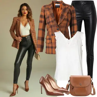 Outfit sa Smeđa/Bež Salonka S Otvorenim Petom/Slingback Pumpa celena "Elegantne Proljetne Odjeće"