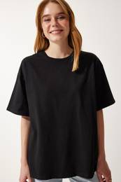 Happiness stanbul Women's Black Basic Oversize Knitted T-Shirt