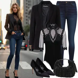 apranga su Tamsiai mėlyna/Mėlyna Džinsai Aukštu Juosmeniu/Push up Džinsai/Įprastas Džinsas/Odinė Striukė/Slim Fit Džinsai/Odinės Bateliai/Smailėjantys Džinsai/Termo Džinsai/Vyriška Odažeklis/Žieminė striukė Gang "Elegantiškas stilius"