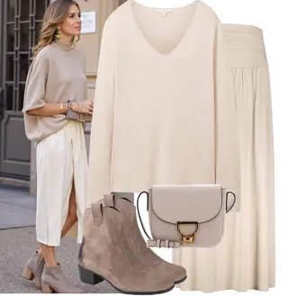 Outfit met beige/bruin/grijs/purper Leren Jas Solidus "Modieuze lente-outfit"
