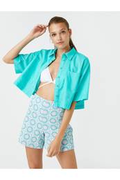 Oversize Crop Shirt Linen Blended