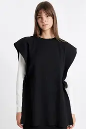 Regular Fit Crew Neck Basic Plain Side Tie Knit Sweater