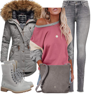 Gefütterte Outfit mit Grau SchnürStiefelette/Gefütterte Stiefelette/Winter Stiefelette/Winterschuh/Wasserdichter Stiefel/Winter Stiefel/SpringerStiefel/Klassischer Stiefel Tamaris "Trendiger Winterlook"