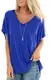 SAMPEEL T-Shirt Damen Sommer Oberteile Basic Kurzarm V-Ausschnitt Tee Tops Casual Loose Shirts Oversize Blau S