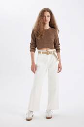 Gabardine Trousers Paperbag Pocket High Waist Double Leg Basic Plain Belted