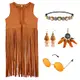 Alaiyaky Hippie Kleidung Damen Fransen ärmellose Damen Weste 60er 70er Jahre Bekleidung Damen Hippie Bolero Karneval Outfit Hippie Kostüm Damen 6pc Set (M, Damen)