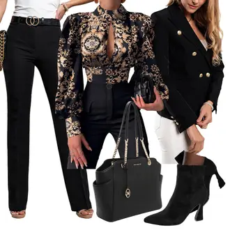 Elegant Outfit mit Schwarz Elegante Bluse fenzy "Stylischer Bürolook"Look: Elegant