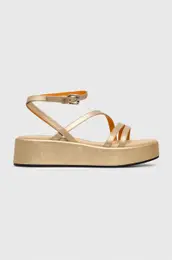 Usnjeni sandali TH STRAP GOLD PLATFORM enski, zlata barva, FW0FW07729
