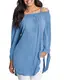 ACHIOOWA Langarmshirt Schulterfrei Tunika Damen Elegant Hemd Oversize Tops Oberteil Blau M