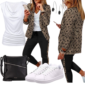 Outfit mit Grau/Weiß/Hellgrau/Rosa Sommer Sneaker/Sneaker Low/Schmaler Sneaker/Leder Sneaker Adidas "Perfektes Büro Outfit"